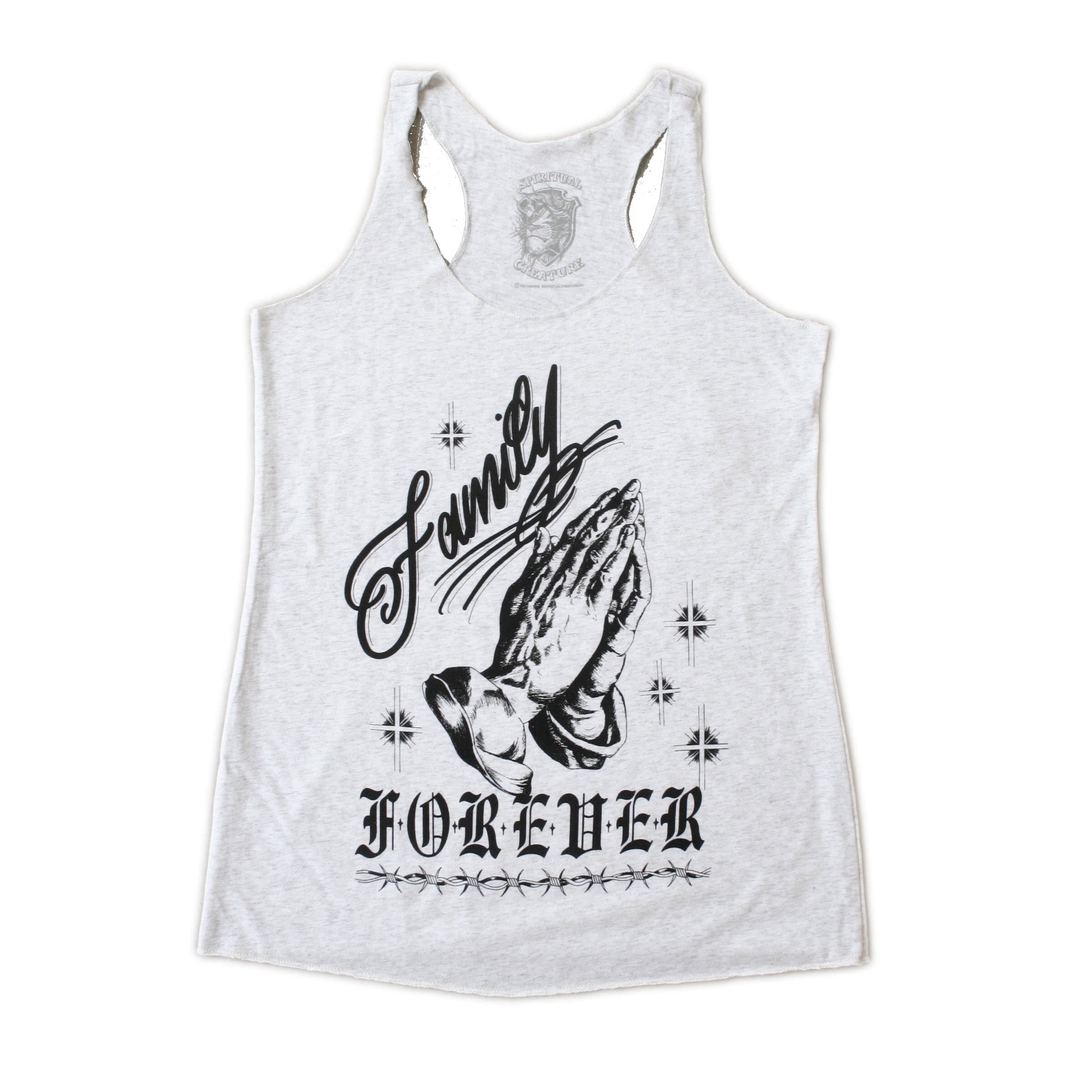 "Family Forever" Women's Racerback Tank Heather White - Spiritual Creature - Spiritual Creature